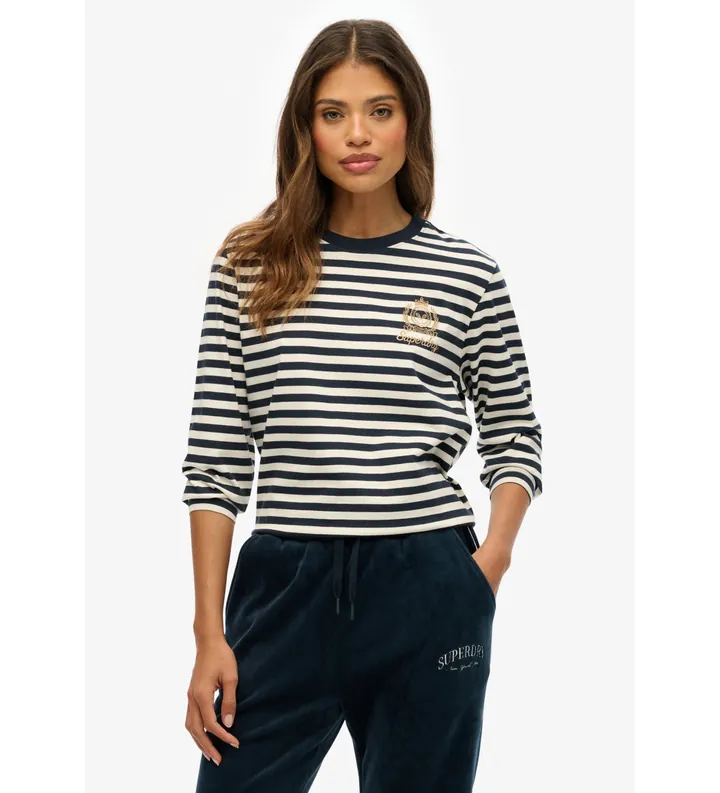 Superdry para mujer. W6012109A Camiseta Country Club marino (L), Casual, Algodón, Manga larga