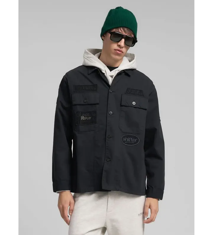 Replay para hombre. M8445B.000.85172 Chaqueta Regular Fit con Parches negro (M), Casual, Algodón