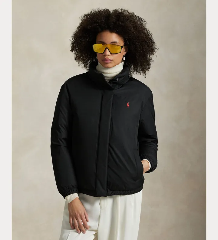 Polo Ralph Lauren para mujer. 211977961001 Abrigo repelente al agua negro (L), Casual, Poliéster Reciclado, Sostenible, Marino