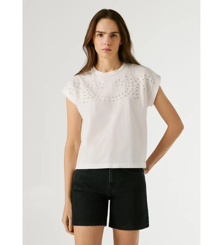 Pepe Jeans para mujer. PL5000137 Camiseta Mina blanco (M), Casual, Algodón, Manga corta
