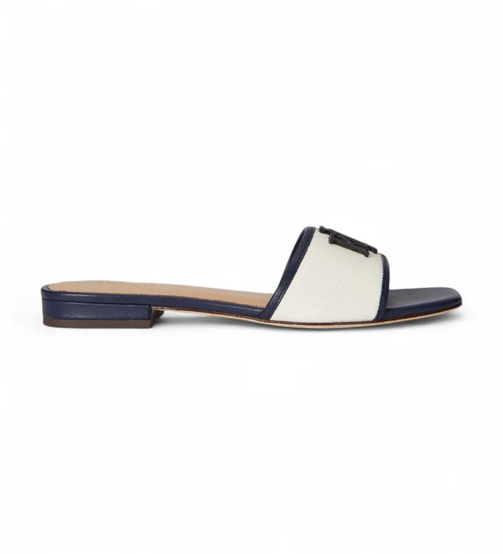 Lauren Ralph Lauren para mujer. 802P04395001 Sandalias Everley de loneta y piel blanco (36), Plano, 1 a 3cm, Ninguno, Casual