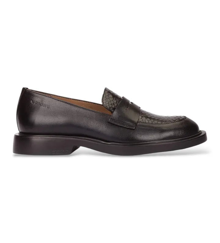 Wonders para mujer. A-5301 Mocasines de Piel Oregon negro (36), Plano, Ninguno, Casual, Clásico