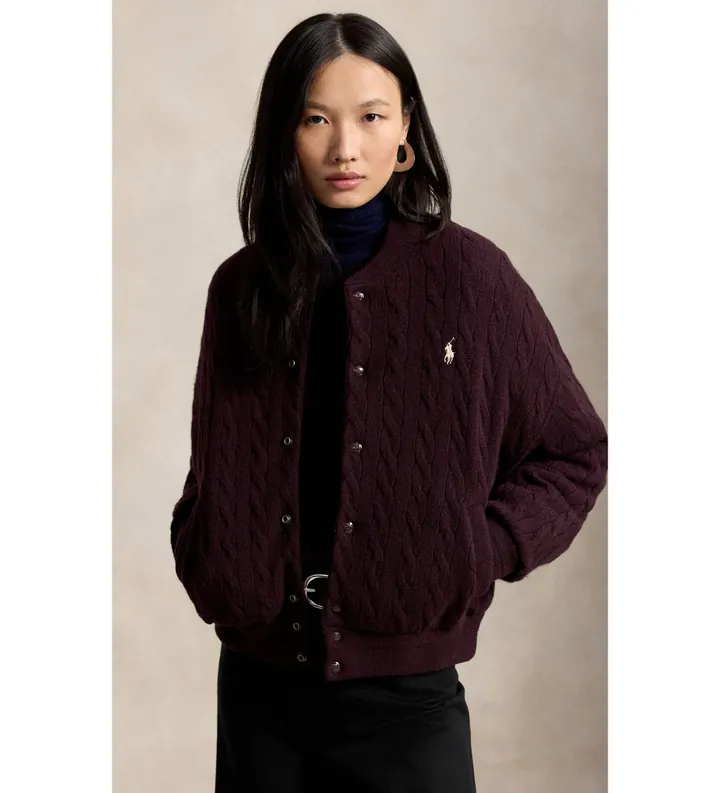 Polo Ralph Lauren para mujer. 211B30888003 Chaqueta de lana y cachemira granate (L), Casual
