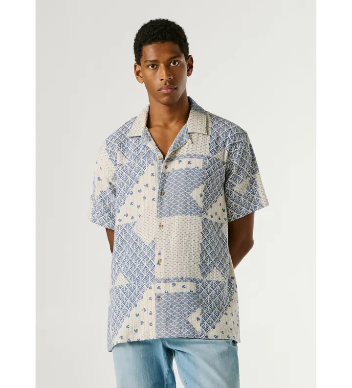Pepe Jeans para hombre. PM3091206 Camisa Pissarrot azul (S), Casual, Algodón, Manga corta