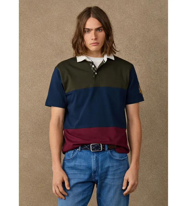 Hackett London para hombre. HM5700019 Polo rugby Patch multicolor (L), Casual, Algodón, Manga corta, Marino