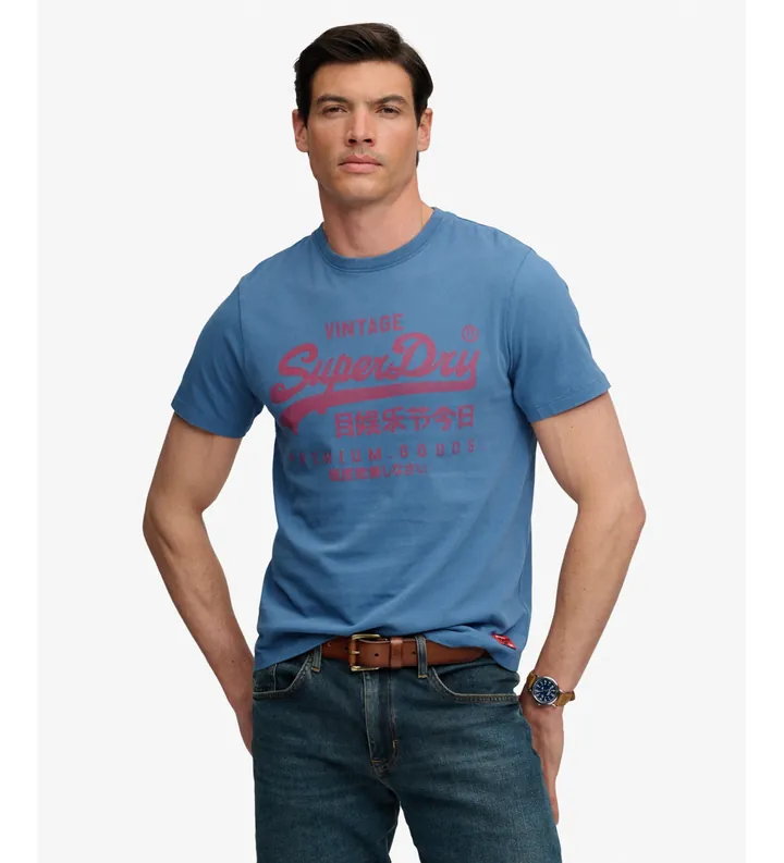 Superdry para hombre. M1012458A Camiseta Classic azul (L), Casual, Algodón, Manga corta