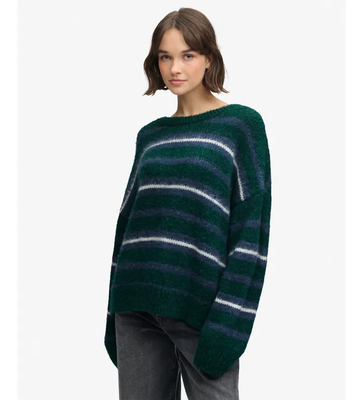 Superdry para mujer. W6110738A Jersey Slouchy Brushed Stripe verde (L), Casual, Algodón, Manga larga
