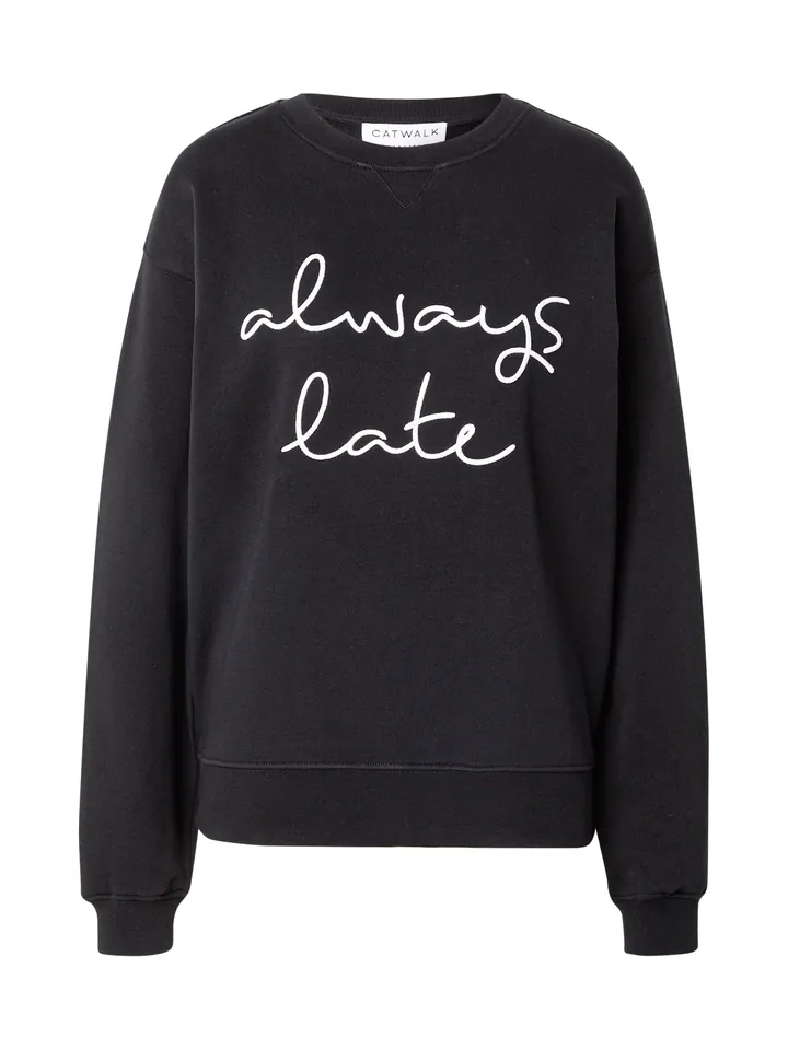 CATWALK JUNKIE Sudadera 'Always Late'  negro / blanco