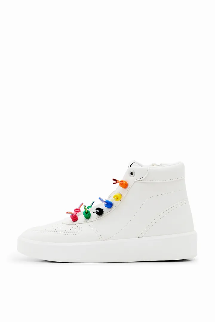 Desigual, Sneakers altas cordones arcoíris, Poliuretano, Blanco, 36