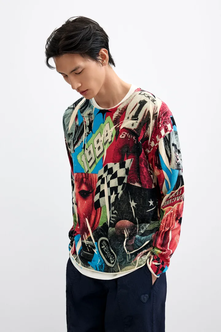 Desigual, Jersey estampado collage, Hombre, Algodon, L