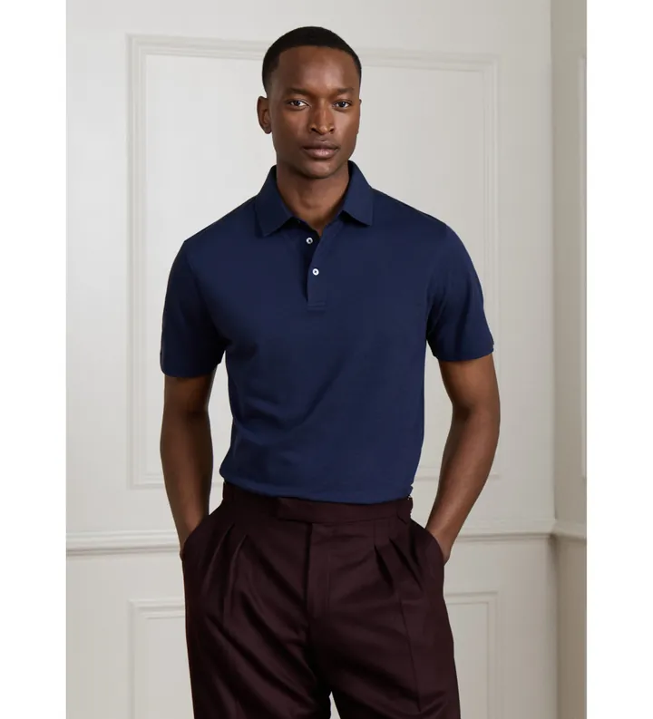 Hackett London para hombre. HM5600180 Polo Cotton Pique marino (L), Algodón, Clásico, Manga corta