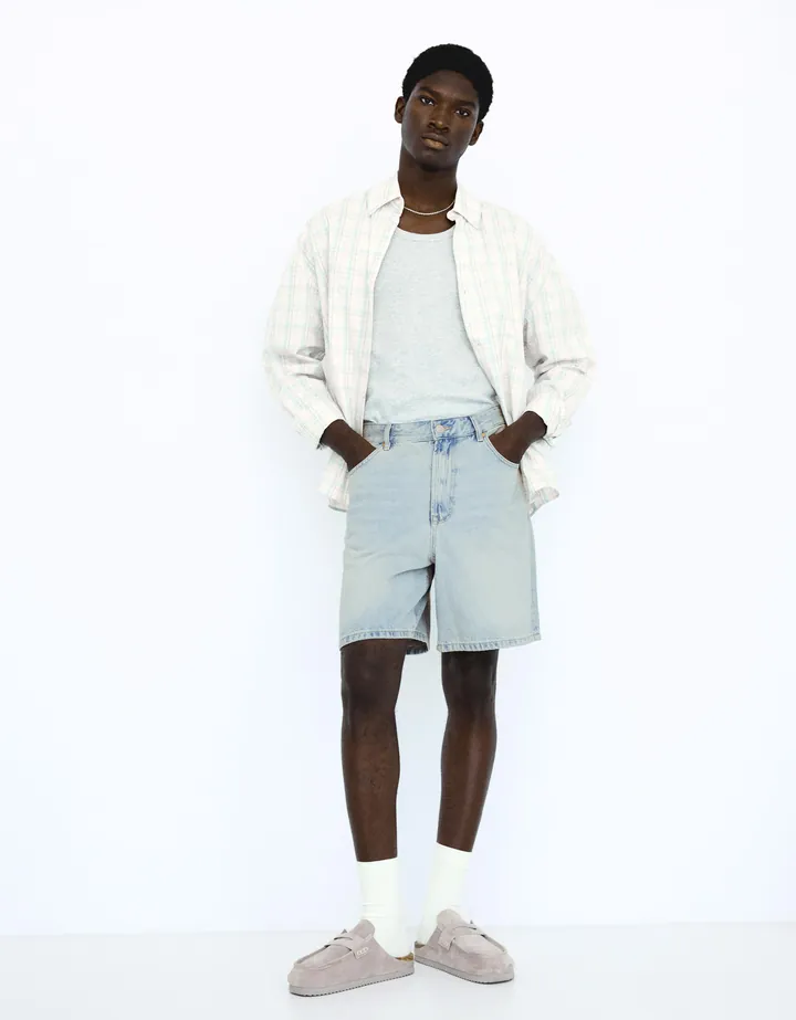 Bershka Bermuda Denim Hombre 32 Azul Lavado