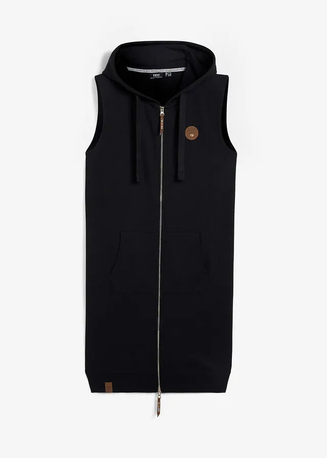 Chaleco largo tipo sudadera con capucha de mezcla de algodón