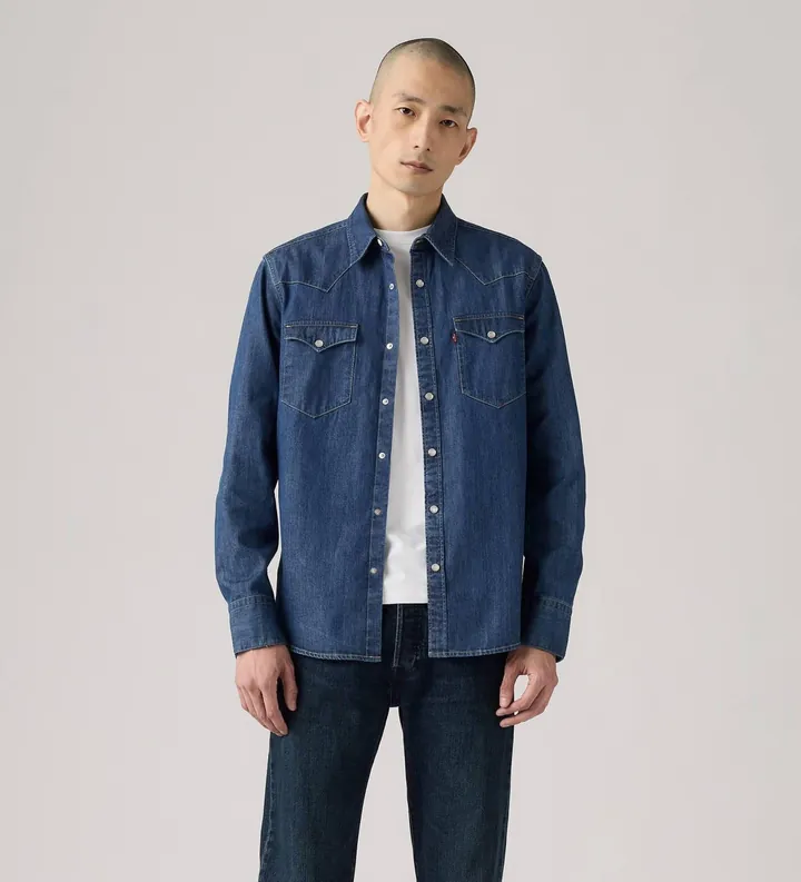 Levi's para hombre. 85744-0041 Camisa estándar Western Barstow azul (S), Casual, Manga larga, Algodón Orgánico, Sostenible