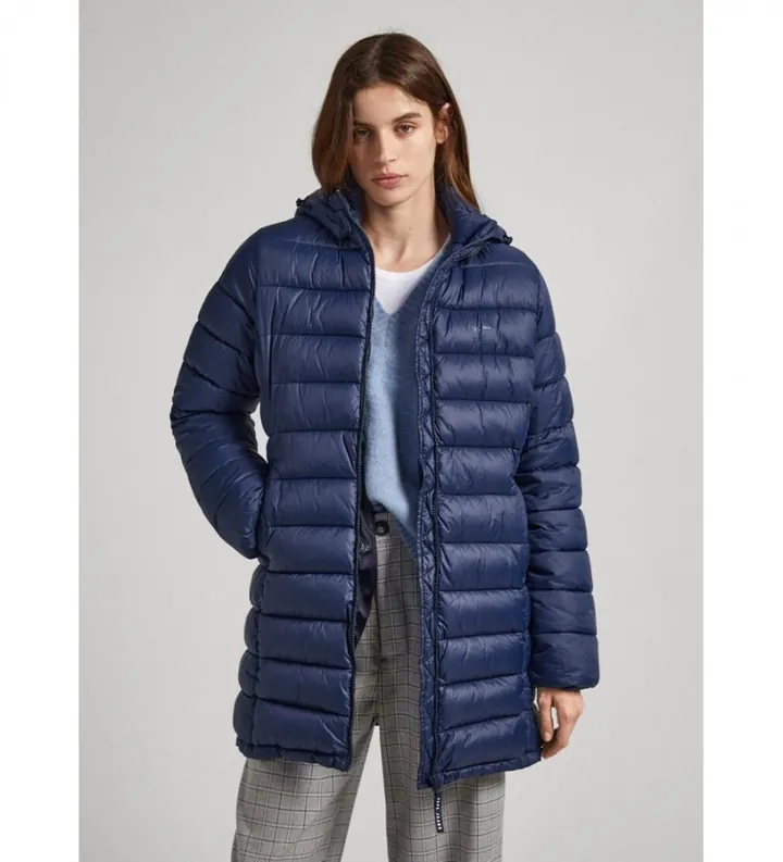Pepe Jeans para mujer. PL402252 Abrigo Maddie Largo marino (M), Casual, Nylon, Manga larga