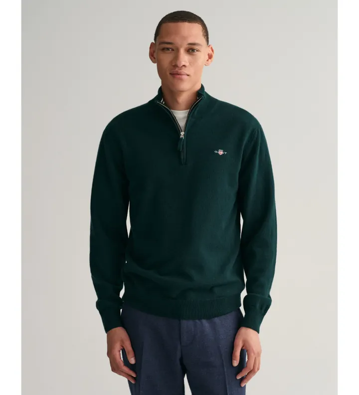 Gant para hombre. 87213 Jersey media cremallera verde (3XL), Casual, Lana, Manga larga