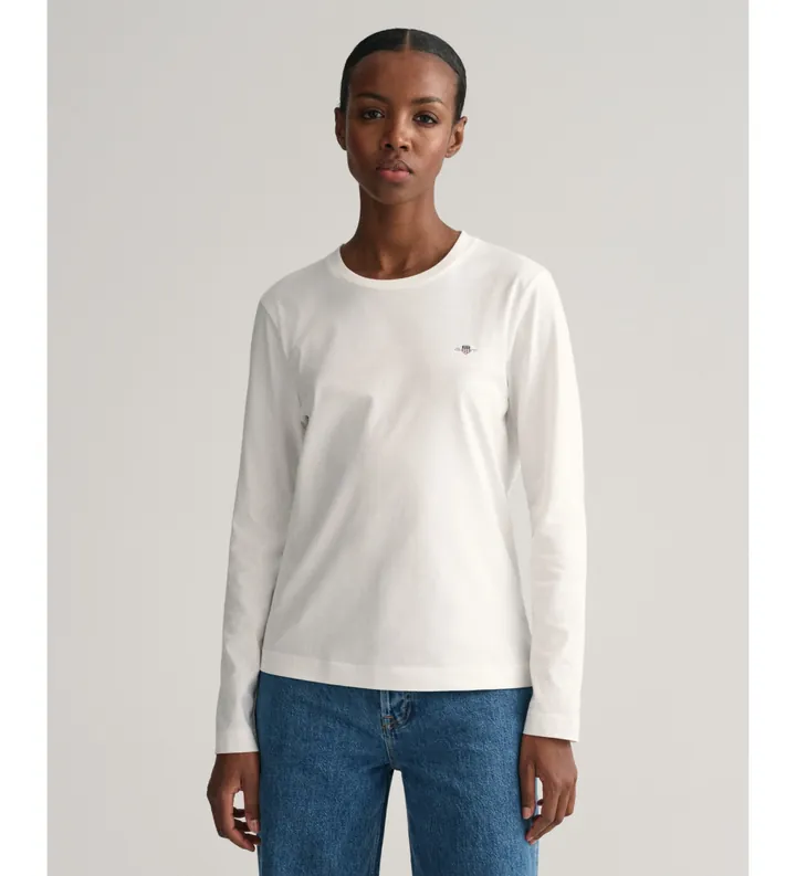 Gant para mujer. 4200748 Camiseta de manga larga Shield blanco (3XL), Casual, Algodón