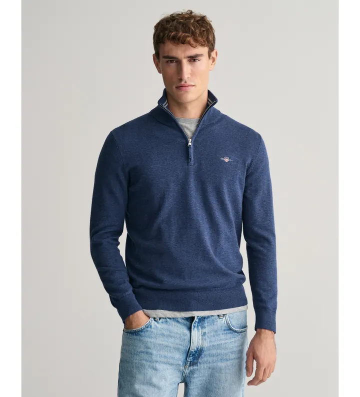 Gant para hombre. 8030564 Jersey clásico con media cremallera marino (S), Casual, Algodón