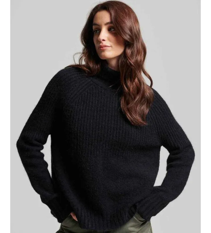 Superdry para mujer. W6110502A Jersey en punto de canalé Essential marino (L), Casual, Acrílico, Manga larga