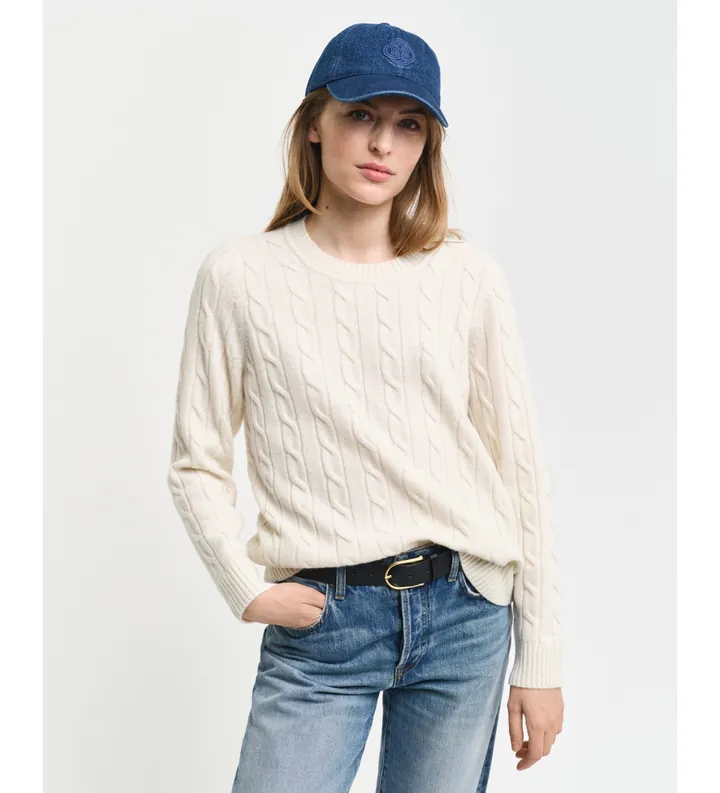 Gant para mujer. 4805315 Jersey De Cuello Redondo Y Punto De Ochos En Lana De Oveja blanco (M), Casual