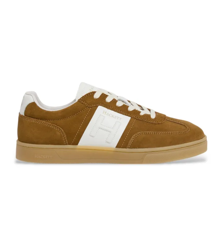 Hackett London para hombre. HMS21463 Zapatillas de piel Harper Heritage marrón (40), Plano, Cordones, Casual, Marino