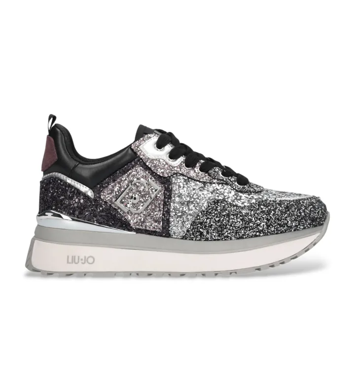 Liu Jo para mujer. BF5009TX007S3810 Zapatillas con plataforma y brillos negro (38), Piel, 3 a 5cm, Cordones, Casual