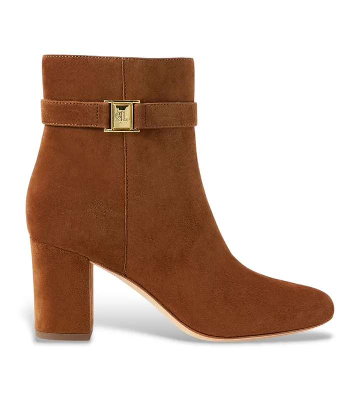 Lauren Ralph Lauren para mujer. 802967827002 Botines de piel Kelie marrón (35), 5 a 8cm, Cremallera, Casual