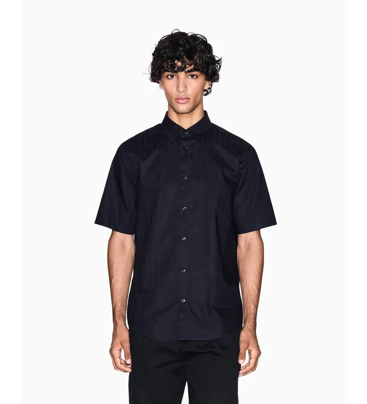 A|X Armani Exchange para hombre. XM001935AF16631UB101 Camisa Jacquard (L), Casual, Algodón, Manga corta, Marino