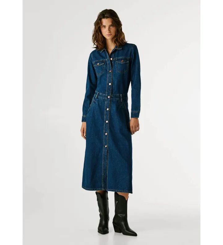 Pepe Jeans para mujer. PL9537686 Vestido Becky marino (M), Casual, Algodón, Manga larga