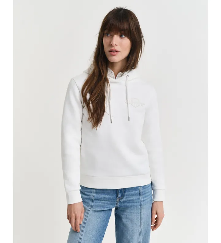 Gant para mujer. 4202587 Sudadera con capucha Tonal Shield blanco (L), Casual, Algodón