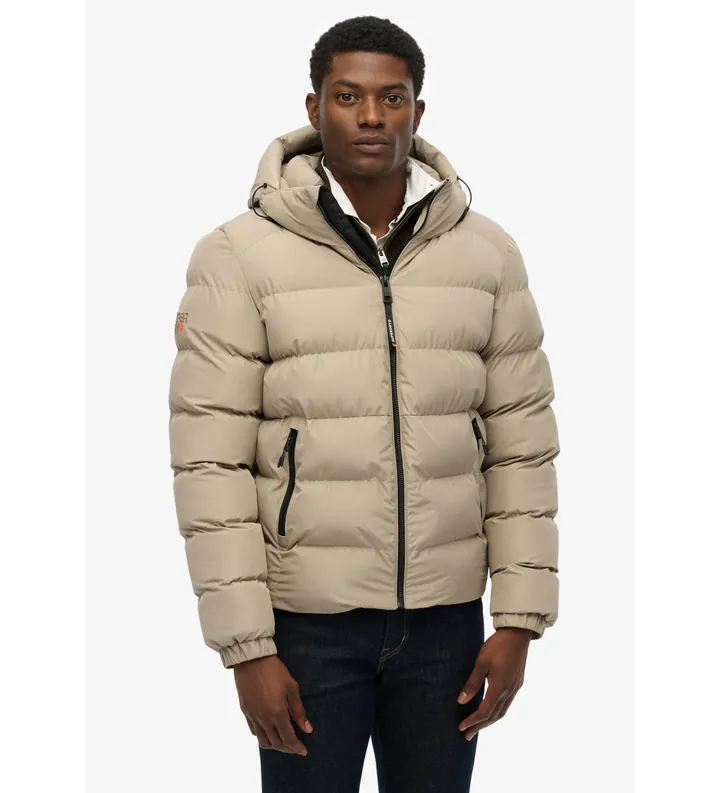Superdry para hombre. M5011905A Chaqueta acolchada Hooded Sports taupe (L), Casual, Poliéster