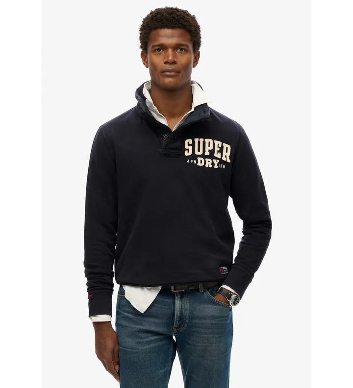 Superdry para hombre. M2014013A Jersey Vintage Athletic Half marino (L), Casual, Algodón
