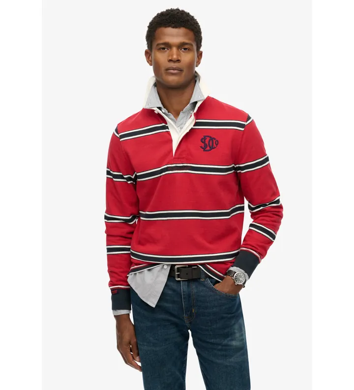 Superdry para hombre. M6010909A Polo Vintage Athletic Eagle rojo (L), Casual, Algodón, Manga larga