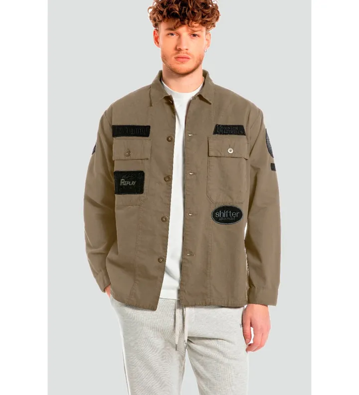 Replay para hombre. M8445B.000.85172 Chaqueta Regular Fit con Parches verde (L), Casual, Algodón