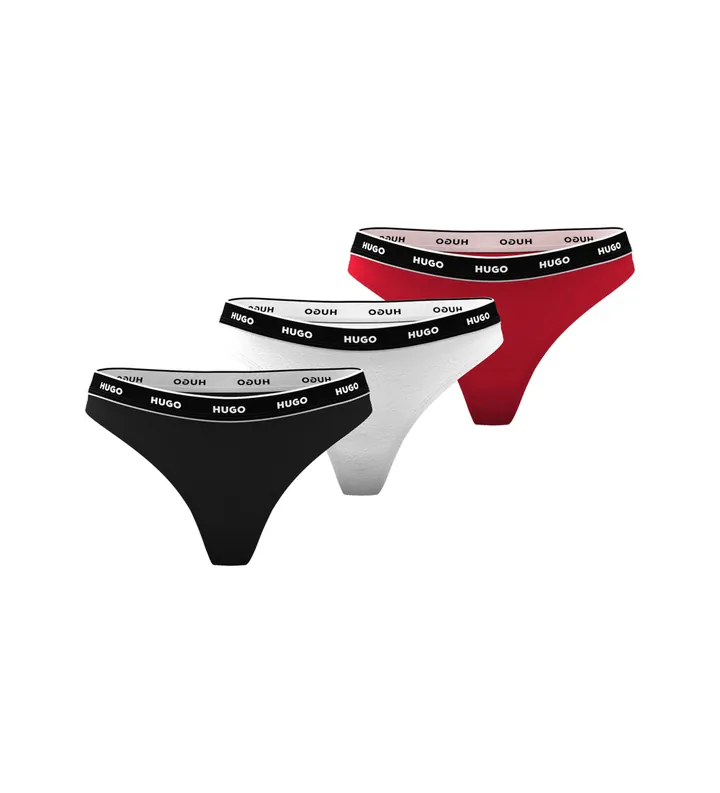 HUGO para mujer. 50545680 Set 3 Tangas con Logo rojo, blanco, negro (XL), Homewear, Algodón