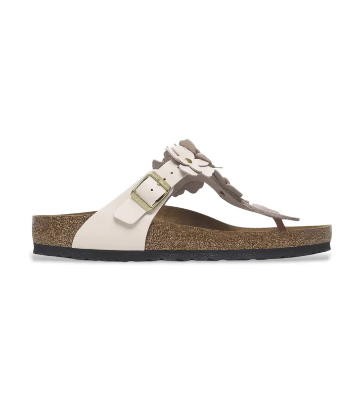 Birkenstock para mujer. 1029304 Sandalias de Piel Gizeh Flower Embellishment (Ajuste Estrecho) rosa claro (36), Plano, Hebilla, Casual