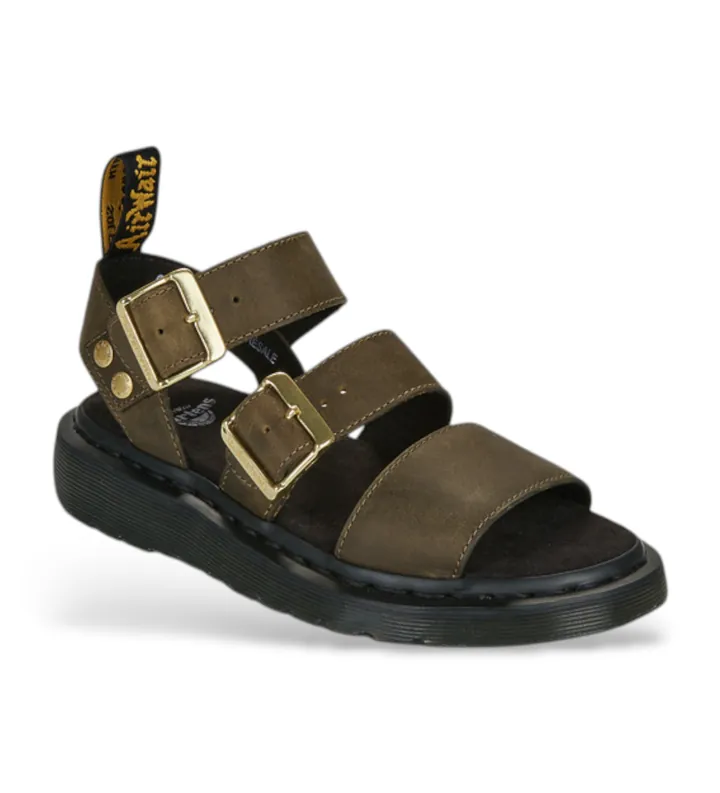 Dr Martens para mujer. 42821300 Sandalias de piel Gryphon Dms verde (37), Plano, Hebilla, Casual