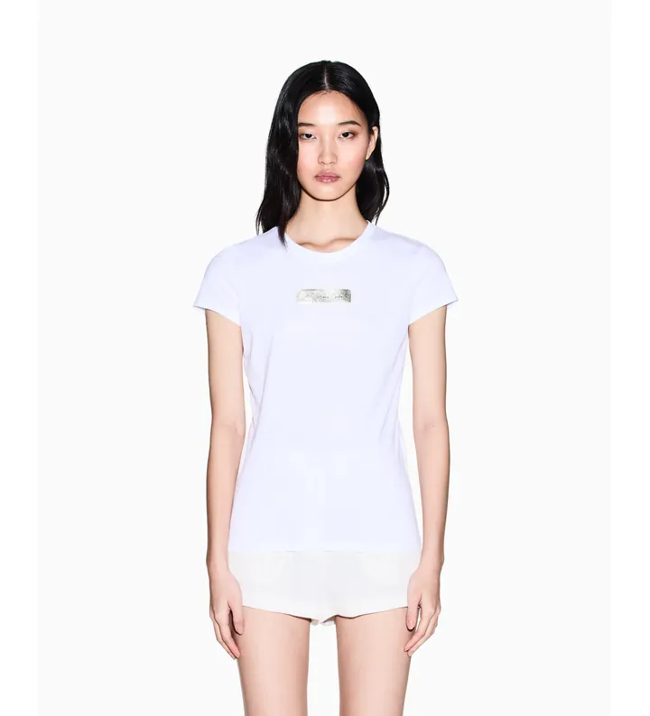 A|X Armani Exchange para mujer. XW002327AF10358U0002 Camiseta Punto blanco (L), Casual, Algodón, Manga corta