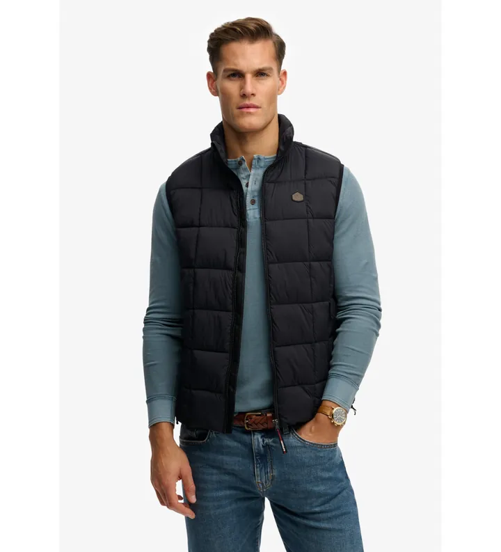 Superdry para hombre. M5012342A Chaleco Quilt Fuji negro (3XL), Casual, Sostenible, Nylon reciclado