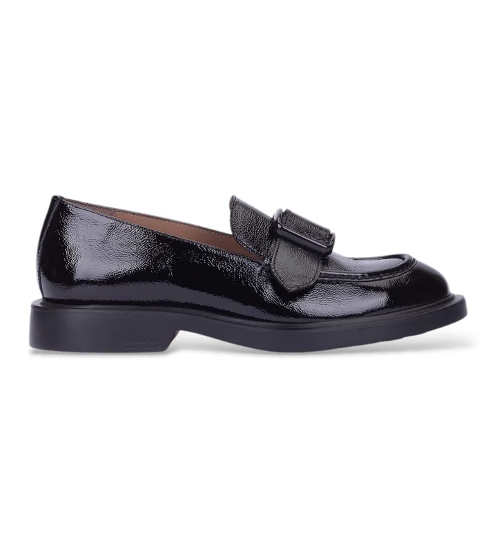 Wonders para mujer. A-5303 Mocasines de Piel Lack negro (36), Plano, Ninguno, Casual, Clásico, Charol