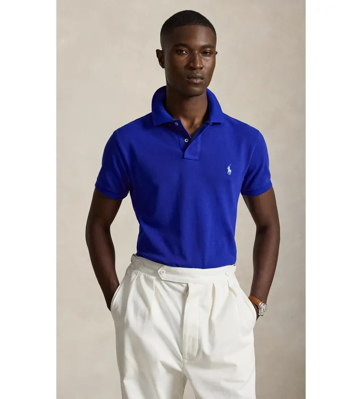 Polo Ralph Lauren para hombre. 710536856516 Polo de piqué Slim Fit azul medio (M), Casual, Algodón, Manga corta