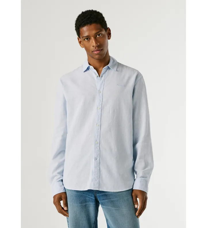 Pepe Jeans para hombre. PM3091192 Camisa Payton azul (M), Casual, Lino, Manga larga