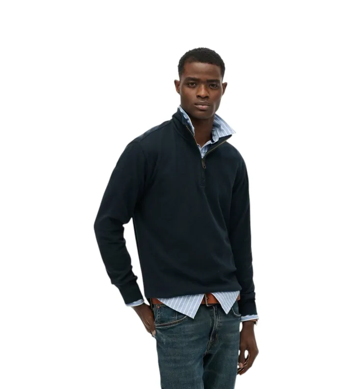 Superdry para hombre. M2014342A Sudadera con media cremallera RIB Half marino (L), Casual, Algodón