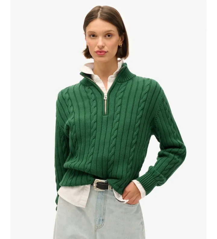 Superdry para mujer. W6110607A Jersey Rugby Henley verde (L), Casual, Algodón, Manga larga