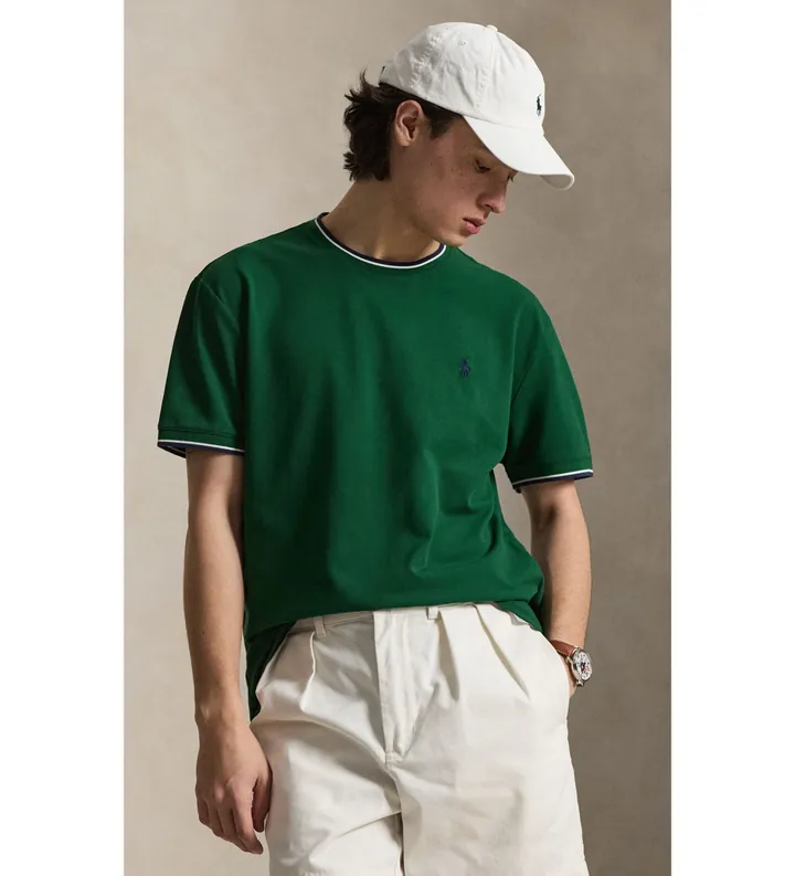 Polo Ralph Lauren para hombre. 710963492502 Camiseta de piqué elástico Classic Fit verde (S), Casual, Algodón, Manga corta