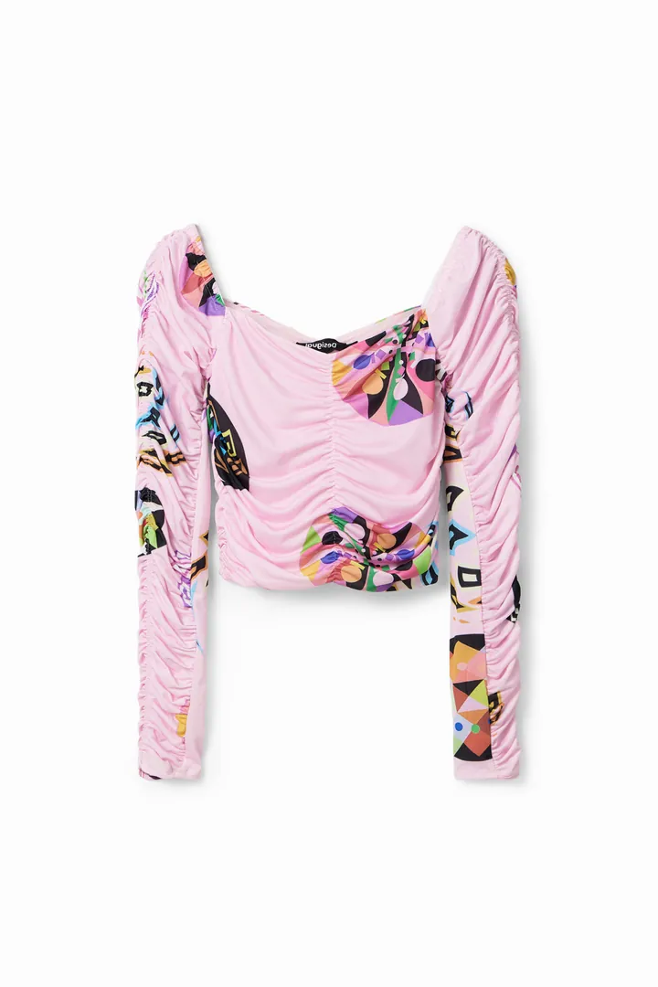 Desigual, Blusa fruncida M. Christian Lacroix, Poliester, Naranja, L