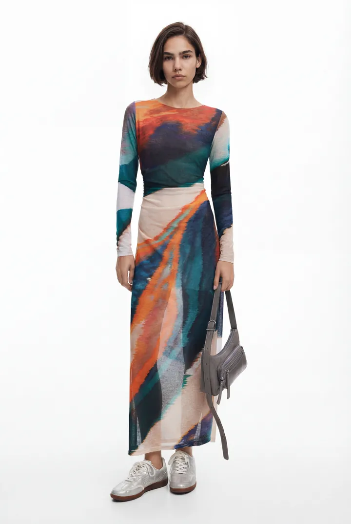 Desigual, Vestido estampado, Poliester, Verde, L