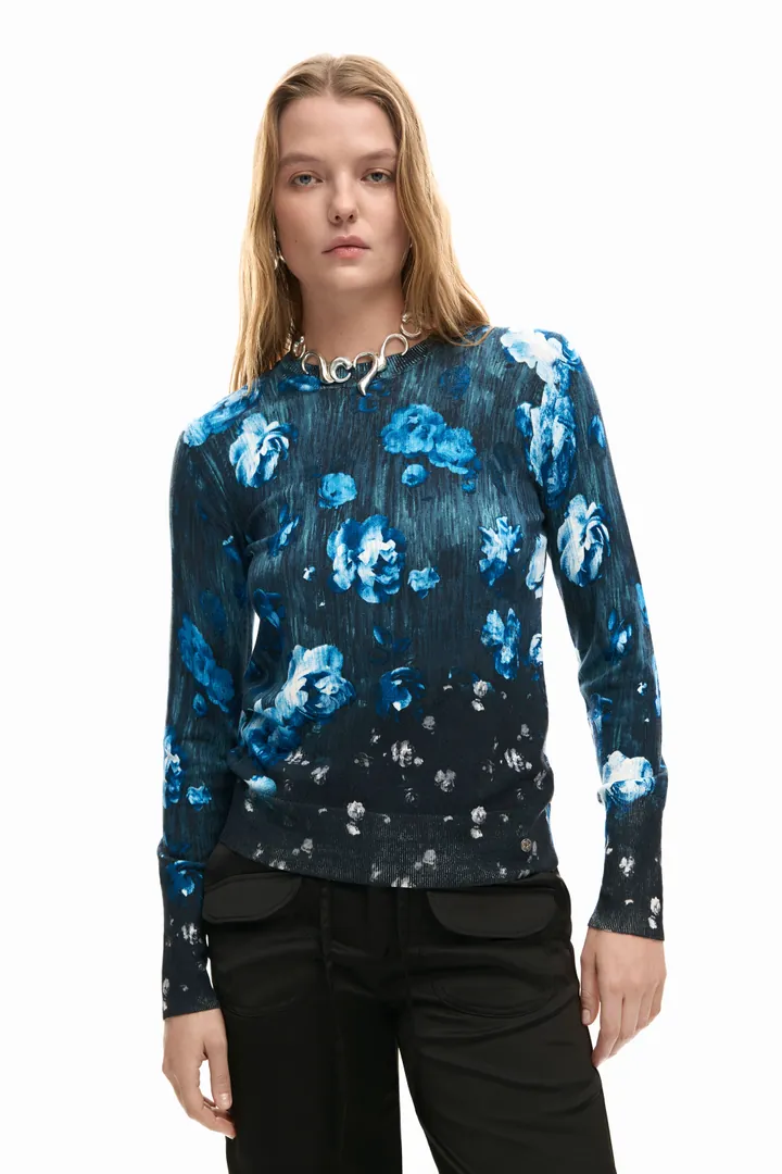Desigual, Jersey fino floral, Mujer, Negro, L