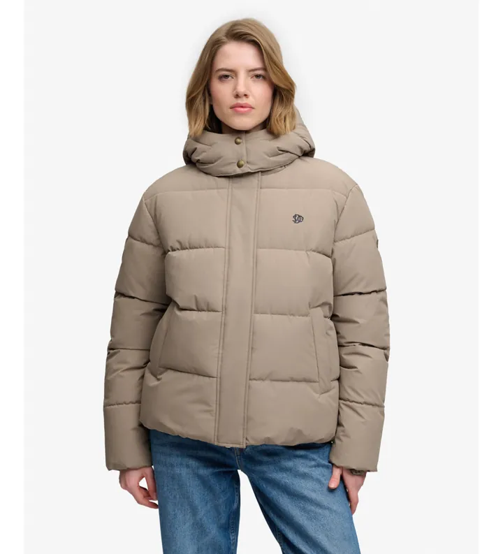 Superdry para mujer. W5012207A Chaqueta con capucha Premium marrón (L), Casual, Poliéster Reciclado