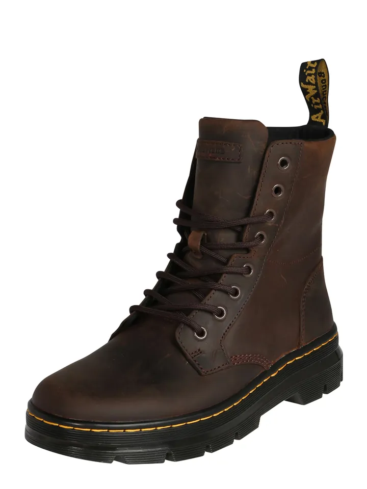 Dr. Martens Botas con cordones 'Combs' marrón oscuro / amarillo
